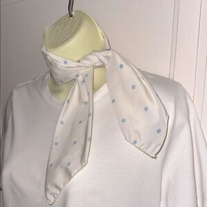 Vintage Creamy White‎ Polyester Neck Scarf with Light Blue Polka Dots